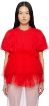 Simone Rocha Layered Ruffled Cotton-jersey And Tulle T-shirt In Red