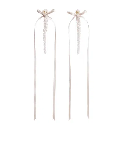 Simone Rocha Ribbon Bow Dangle Earrings In White