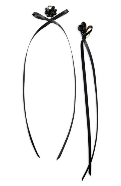 Simone Rocha Ribbon Bow Drop Earrings In Black