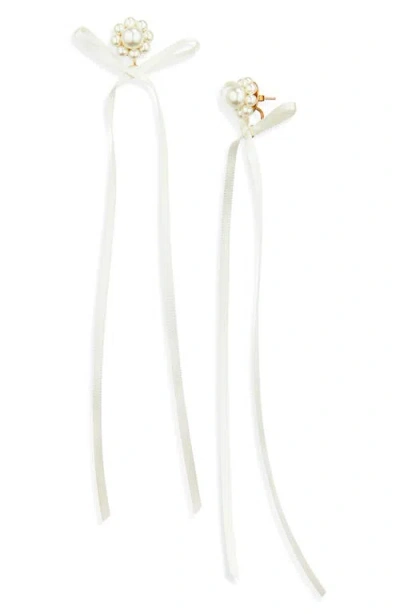 Simone Rocha Ribbon Bow Drop Earrings In Neutral