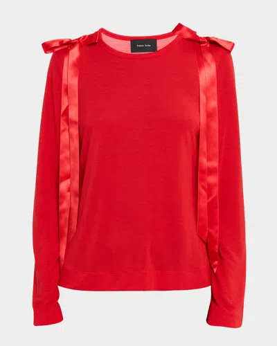 Simone Rocha Ribbon Bow Long-sleeve T-shirt In Red