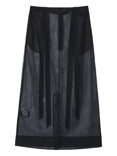 Simone Rocha Ribbon-detail Sheer Skirt In Black