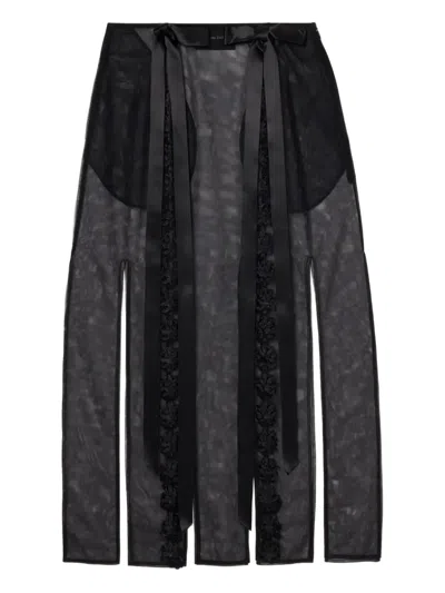 SIMONE ROCHA RIBBON-EMBELLISHED SLIT MIDI SKIRT