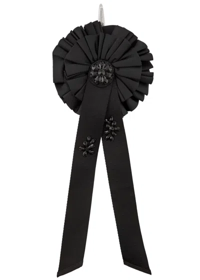Simone Rocha Ribbon Rosette Embellished Nylon Coin Purse In Black