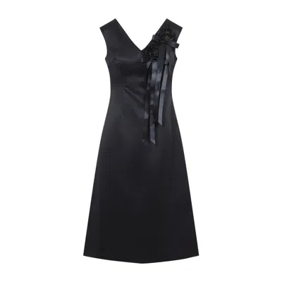 Simone Rocha Ribbon Rosette Portrait Midi Dress In Black