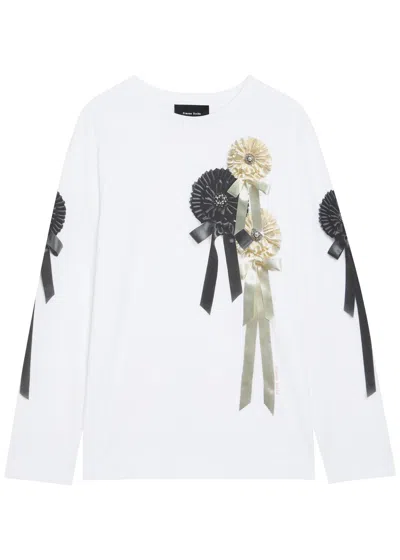 Simone Rocha Ribbon Rosette Printed Long-sleeve Cotton T-shirt In White