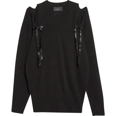 Simone Rocha Ribbon Slashed Cashmere Sweater In Black