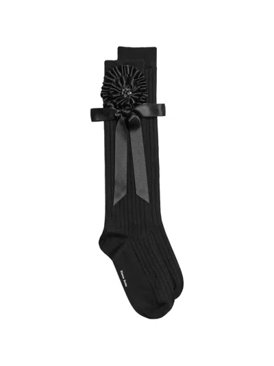 Simone Rocha Ribbon-rosette Knee-high Socks In Black