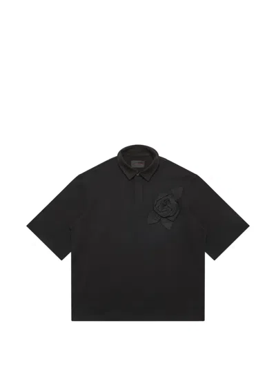 Simone Rocha Rose Appliqué Polo Top In Black