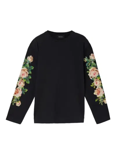 Simone Rocha Rose-print Long-sleeve T-shirt In Black