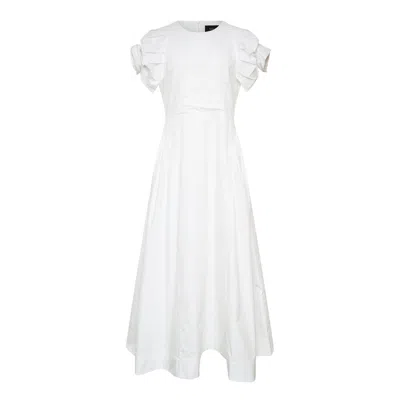 Simone Rocha White Rose Puff Sleeve Hip Midi Dress