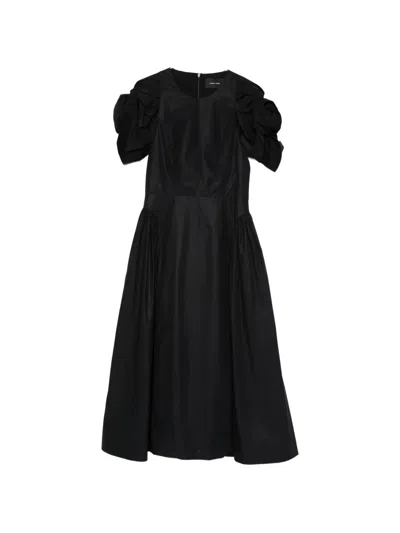 Simone Rocha Rose Puff-sleeve Midi Dress In Black
