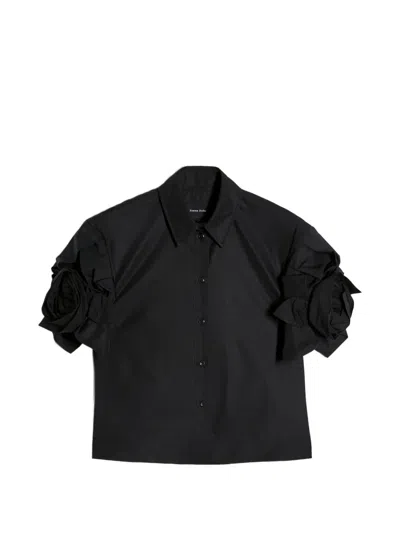 Simone Rocha Rose Puff-sleeve Cropped Cotton Shirt In Black