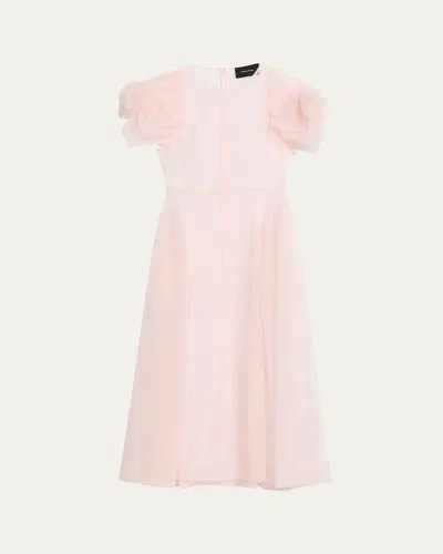 Simone Rocha Rose Puff-sleeve Sheer Tulle Fit-&-flare Midi Dress In Black