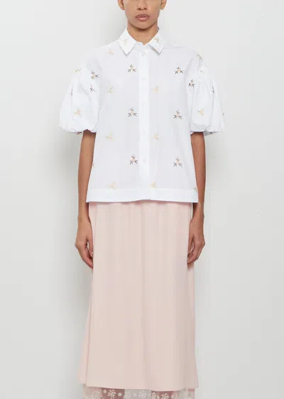 Simone Rocha Rosebud Cropped Puff Sleeve Shirt In White