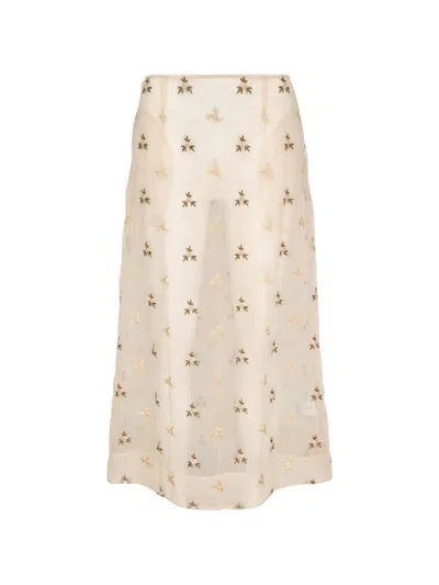 Simone Rocha Rosebud Embroidered Tulle Midi Skirt In Neutral