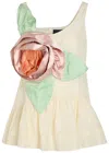 Simone Rocha Pressed Rosette Bubble Peplum Top In Neutral