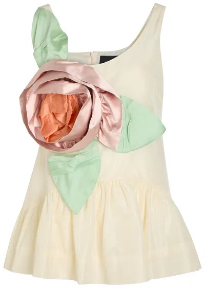 Simone Rocha Rosette Appliquéd Peplum-hem Taffeta Top In Pink