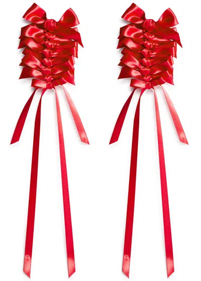 Simone Rocha Rosette Bow Satin Drop Earrings In Red