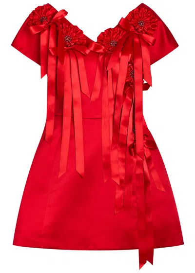 Simone Rocha Rosette-appliquéd Duchess Satin Mini Dress In Red