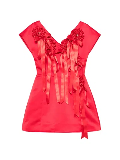 Simone Rocha Rosette-detail Ruffled Mini Dress In Red