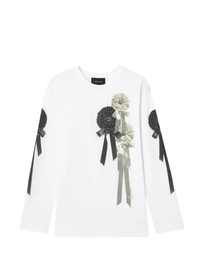 Simone Rocha Ribbon Rosette Printed Long-sleeve Cotton T-shirt In White