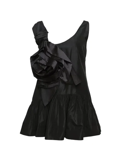 Simone Rocha Rosette-embellished Ruffled Top In Black