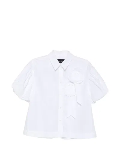 Simone Rocha Rosette-embellishment Puff-sleeve Shirt In White