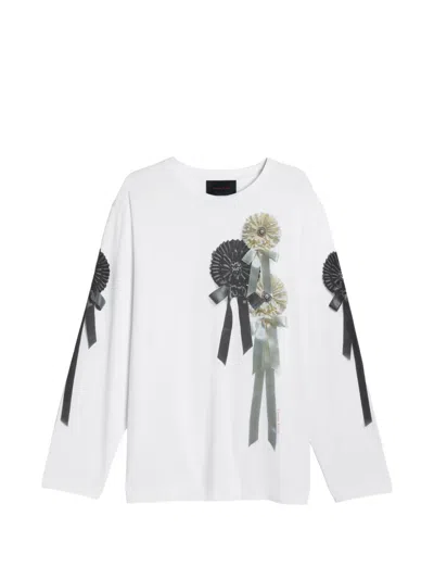 Simone Rocha White Ribbon Rosette Print Long Sleeve T-shirt
