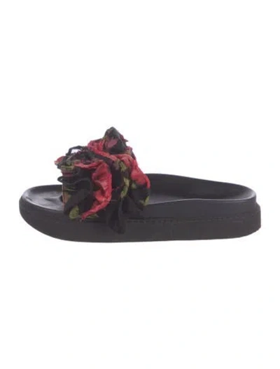 Pre-owned Simone Rocha Rubber Floral Print Slides In Black