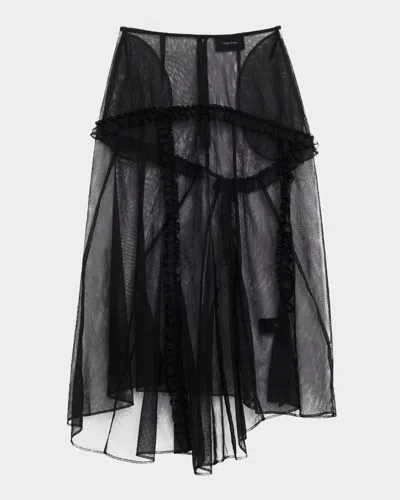 SIMONE ROCHA RUFFLE PANELED SHEER MIDI SKIRT