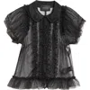 Simone Rocha Ruffle Puff Sleeve Sheer Tulle Top In Black