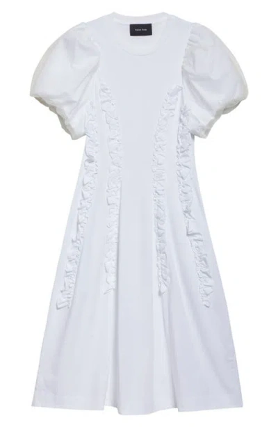 Simone Rocha Ruffle Puffle Sleeve Dress In White