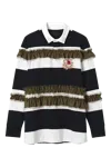 Simone Rocha Ruffle Rugby Shirt W/ Turbo Emb Black Multi In Multi