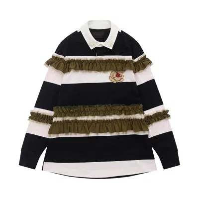 Pre-owned Simone Rocha Ruffle Rugby Shirt With Turbo Embroidery 'black' | Men's Size M