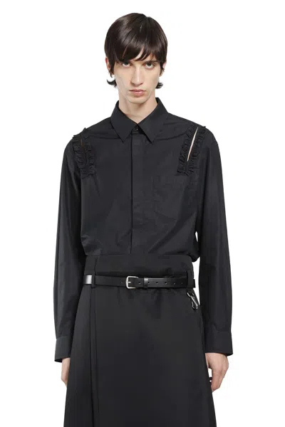 Simone Rocha Ruffle Slash Shirt In Black