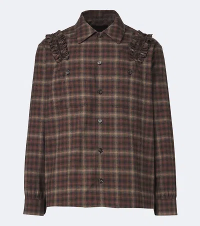 Simone Rocha Ruffled Checked Cotton Flannel Shirt In Brown