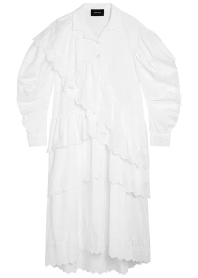 Simone Rocha Ruffled Cotton Midi Shirt Dress In White