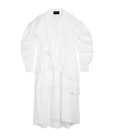 Simone Rocha Ruffled Cotton Midi Shirt Dress In White