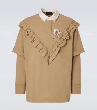 Simone Rocha Ruffled Cotton Polo Shirt In Brown
