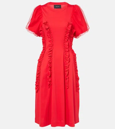 Simone Rocha Ruffled Cotton Tulle Midi Dress In Red