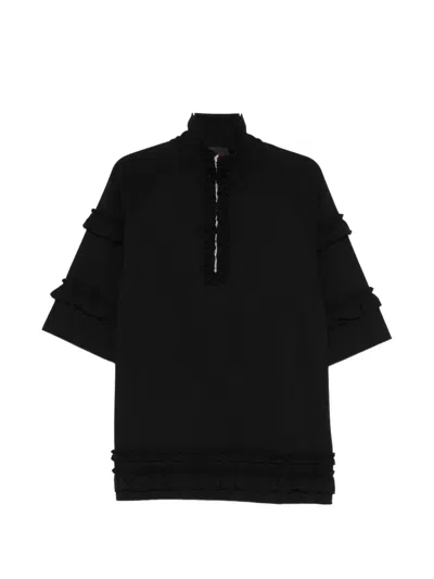 Simone Rocha Ruffled-detail Half-zip T-shirt In Black