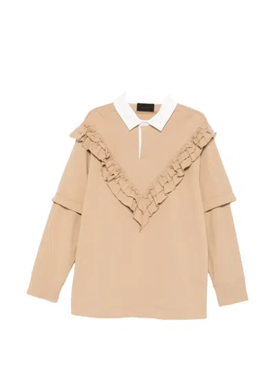 Simone Rocha Ruffled-detail Polo Shirt In Nude
