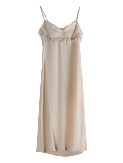 Simone Rocha Ruffled-detail Slip Midi Dress In Brown
