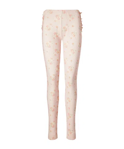 Simone Rocha Ruffled Floral-print Pointelle-knit Cotton-jersey Leggings In Pink
