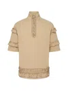 Simone Rocha Mock Neck Ruffle Frill Zip Tee In Brown
