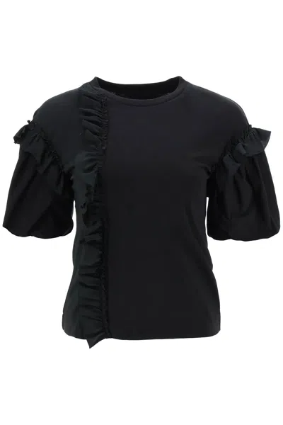 Simone Rocha Ruffled Jersey And Organdie T-shirt Women In Black