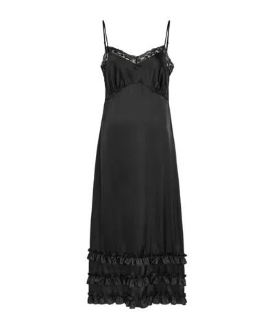 Simone Rocha Ruffled Lace-trim Satin Midi Slip Dress In Black