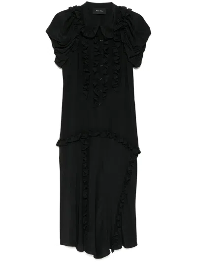 Simone Rocha Ruffled Multi-stitched Midi Dress In Schwarz