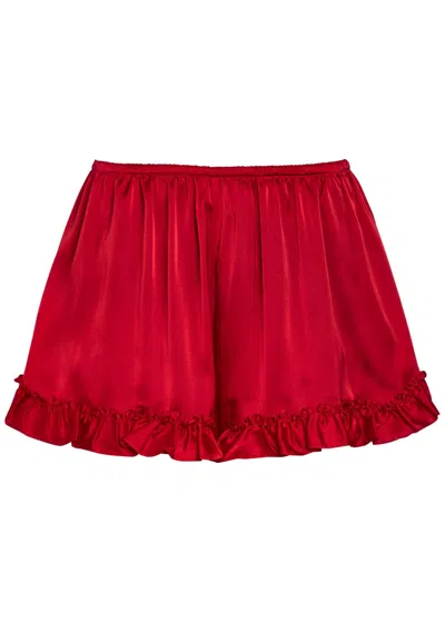 Simone Rocha Ruffled Stretch-satin Shorts In Red